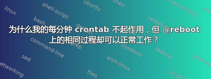 为什么我的每分钟 crontab 不起作用，但 @reboot 上的相同过程却可以正常工作？