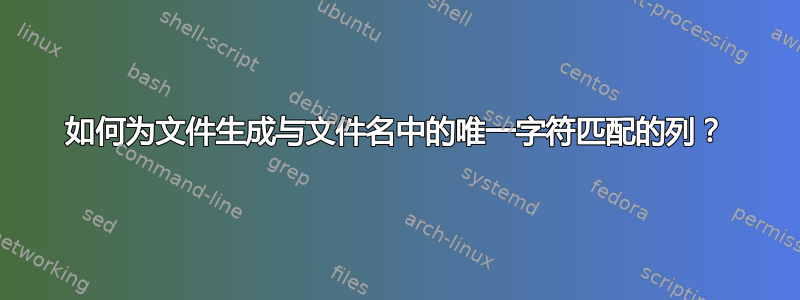 如何为文件生成与文件名中的唯一字符匹配的列？