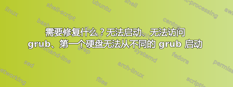 需要修复什么？无法启动、无法访问 grub、第一个硬盘无法从不同的 grub 启动