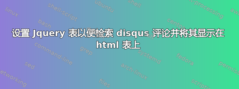 设置 Jquery 表以便检索 disqus 评论并将其显示在 html 表上