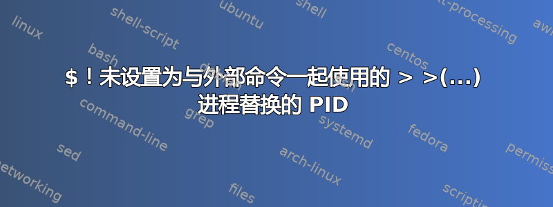 $！未设置为与外部命令一起使用的 > >(...) 进程替换的 PID