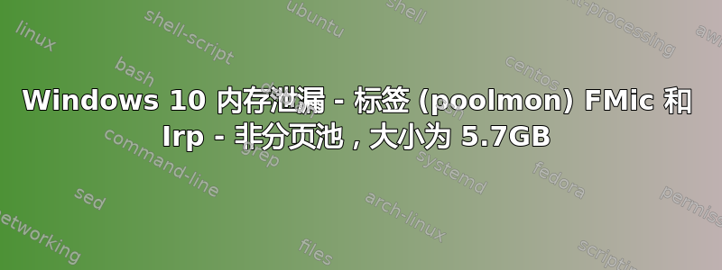 Windows 10 内存泄漏 - 标签 (poolmon) FMic 和 Irp - 非分页池，大小为 5.7GB