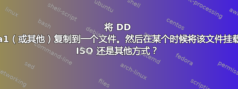 将 DD sda1（或其他）复制到一个文件。然后在某个时候将该文件挂载为 ISO 还是其他方式？