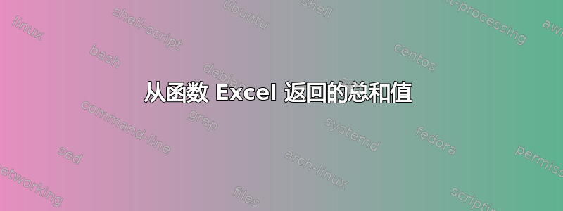 从函数 Excel 返回的总和值