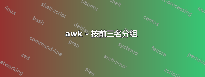 awk - 按前三名分组