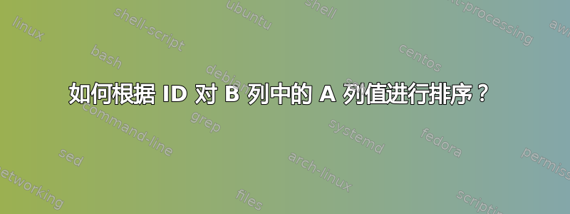 如何根据 ID 对 B 列中的 A 列值进行排序？