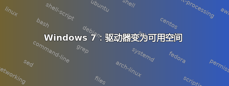 Windows 7：驱动器变为可用空间