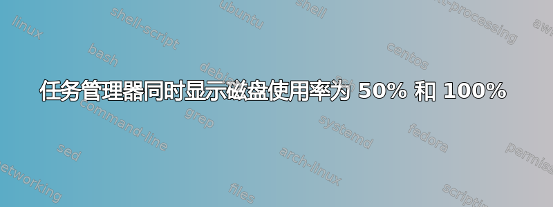 任务管理器同时显示磁盘使用率为 50% 和 100%