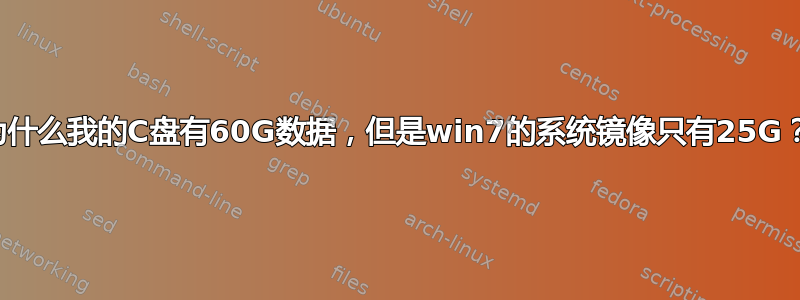 为什么我的C盘有60G数据，但是win7的系统镜像只有25G？