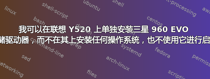 我可以在联想 Y520 上单独安装三星 960 EVO 作为存储驱动器，而不在其上安装任何操作系统，也不使用它进行启动吗？