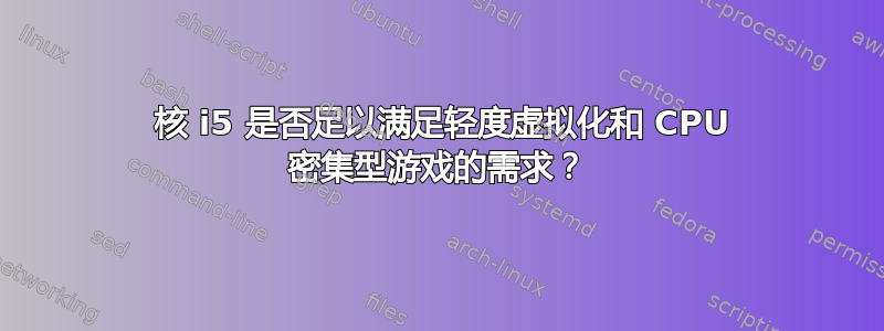 6 核 i5 是否足以满足轻度虚拟化和 CPU 密集型游戏的需求？