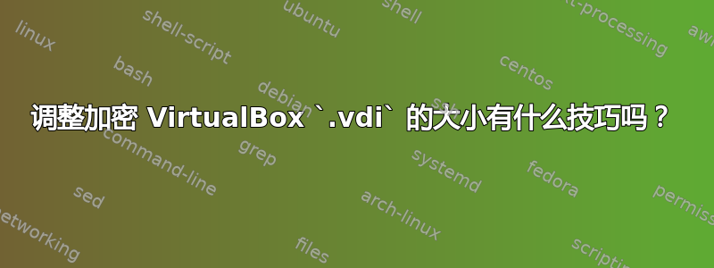 调整加密 VirtualBox `.vdi` 的大小有什么技巧吗？