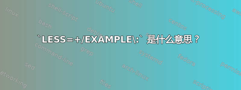 `LESS=+/EXAMPLE\:` 是什么意思？