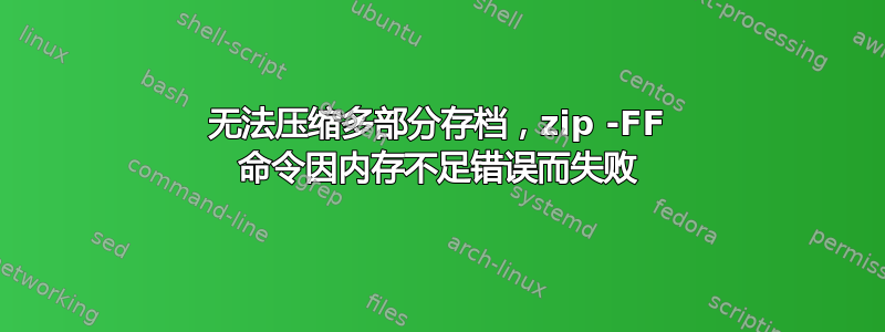 无法压缩多部分存档，zip -FF 命令因内存不足错误而失败