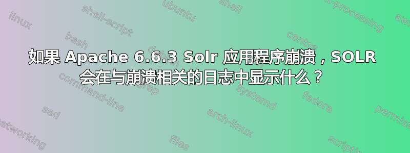 如果 Apache 6.6.3 Solr 应用程序崩溃，SOLR 会在与崩溃相关的日志中显示什么？