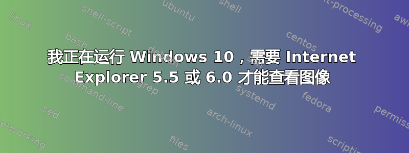 我正在运行 Windows 10，需要 Internet Explorer 5.5 或 6.0 才能查看图像