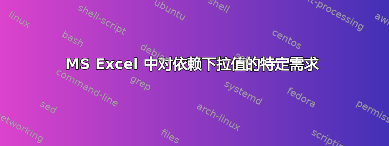 MS Excel 中对依赖下拉值的特定需求