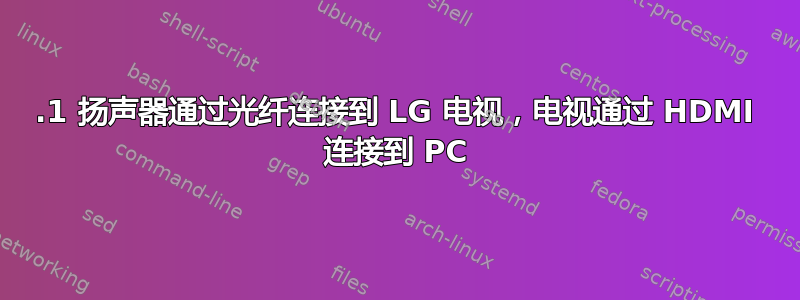 5.1 扬声器通过光纤连接到 LG 电视，电视通过 HDMI 连接到 PC