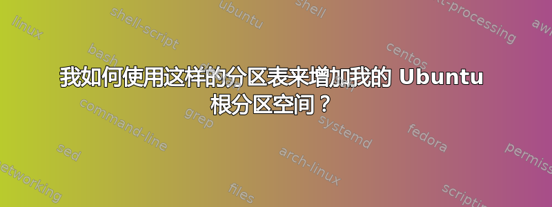 我如何使用这样的分区表来增加我的 Ubuntu 根分区空间？