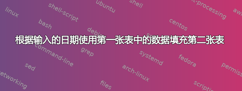 根据输入的日期使用第一张表中的数据填充第二张表