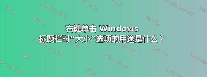 右键单击 Windows 标题栏时“大小”选项的用途是什么？