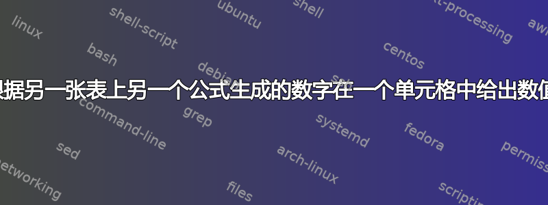 根据另一张表上另一个公式生成的数字在一个单元格中给出数值