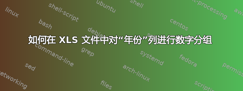 如何在 XLS 文件中对“年份”列进行数字分组