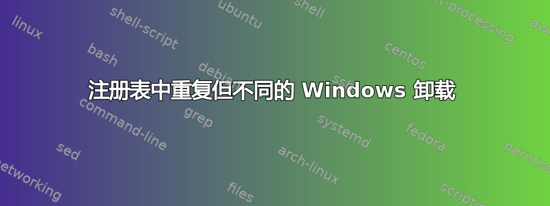 注册表中重复但不同的 Windows 卸载