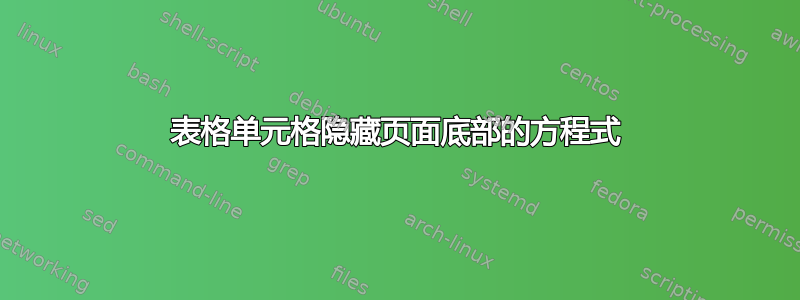 表格单元格隐藏页面底部的方程式