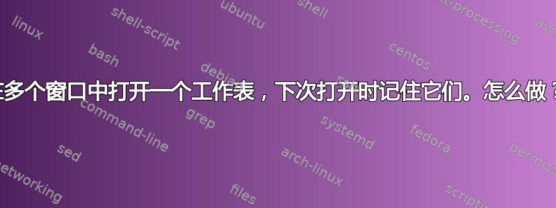 在多个窗口中打开一个工作表，下次打开时记住它们。怎么做？