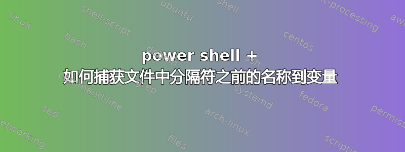 power shell + 如何捕获文件中分隔符之前的名称到变量