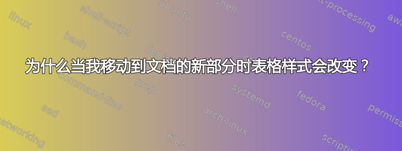 为什么当我移动到文档的新部分时表格样式会改变？