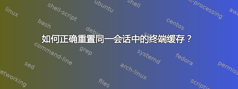 如何正确重置同一会话中的终端缓存？