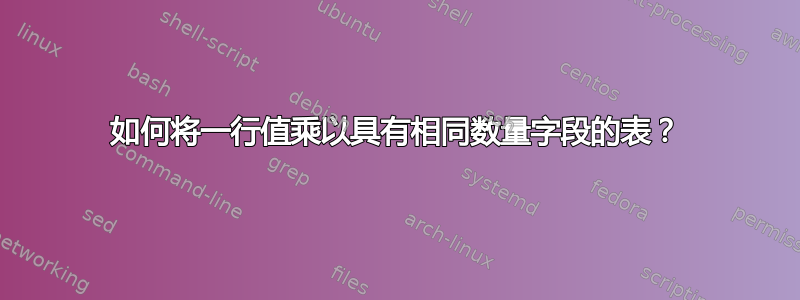 如何将一行值乘以具有相同数量字段的表？