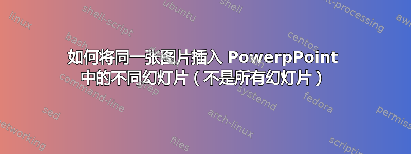 如何将同一张图片插入 PowerpPoint 中的不同幻灯片（不是所有幻灯片）