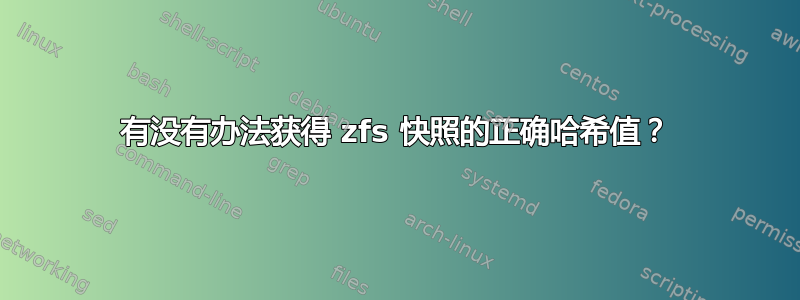 有没有办法获得 zfs 快照的正确哈希值？