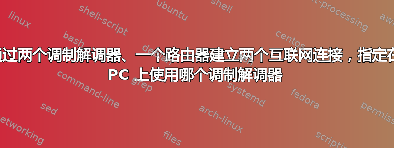 通过两个调制解调器、一个路由器建立两个互联网连接，指定在 PC 上使用哪个调制解调器