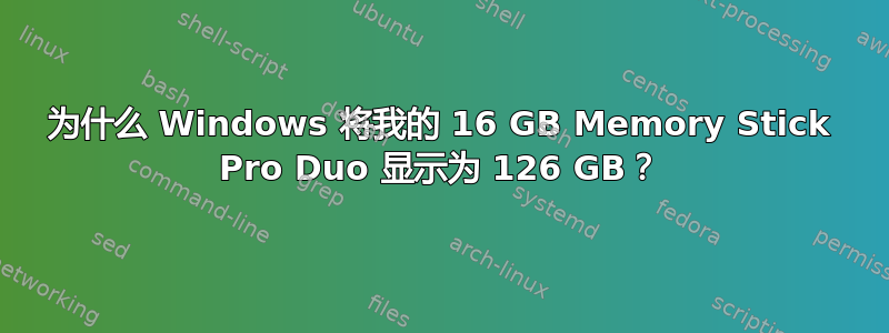 为什么 Windows 将我的 16 GB Memory Stick Pro Duo 显示为 126 GB？