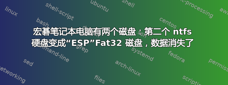 宏碁笔记本电脑有两个磁盘：第二个 ntfs 硬盘变成“ESP”Fat32 磁盘，数据消失了