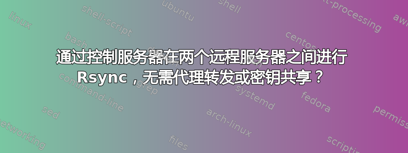 通过控制服务器在两个远程服务器之间进行 Rsync，无需代理转发或密钥共享？