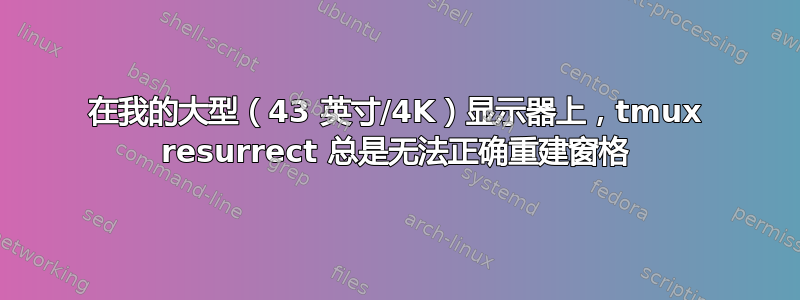 在我的大型（43 英寸/4K）显示器上，tmux resurrect 总是无法正确重建窗格