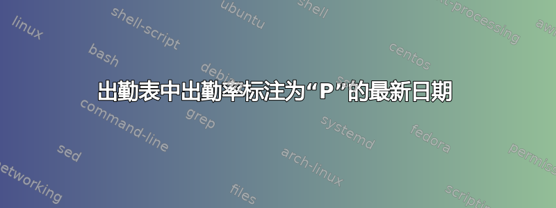 出勤表中出勤率标注为“P”的最新日期