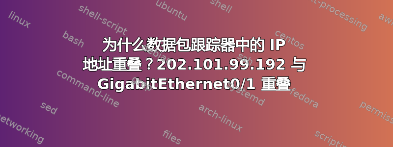 为什么数据包跟踪器中的 IP 地址重叠？202.101.99.192 与 GigabitEthernet0/1 重叠