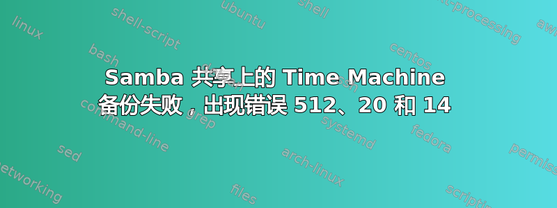 Samba 共享上的 Time Machine 备份失败，出现错误 512、20 和 14