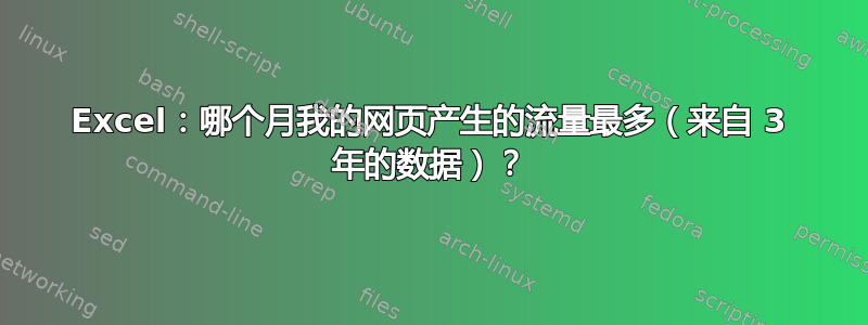 Excel：哪个月我的网页产生的流量最多（来自 3 年的数据）？