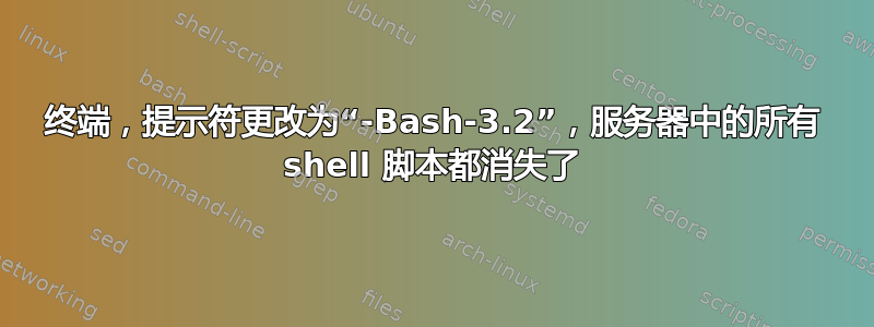 终端，提示符更改为“-Bash-3.2”，服务器中的所有 shell 脚本都消失了