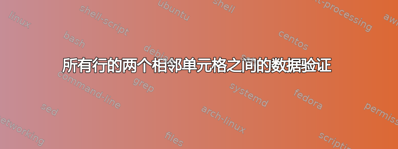 所有行的两个相邻单元格之间的数据验证