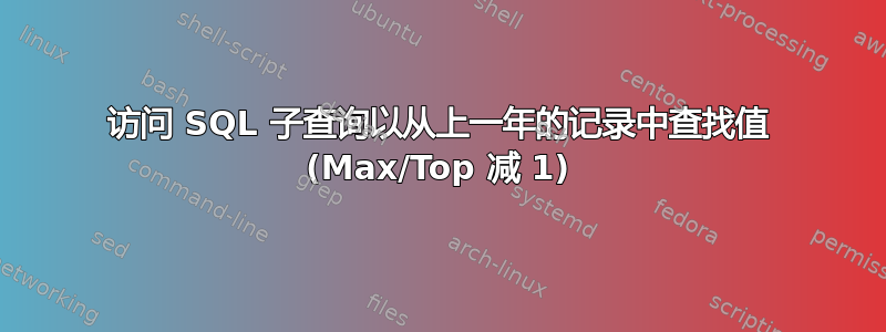 访问 SQL 子查询以从上一年的记录中查找值 (Max/Top 减 1)