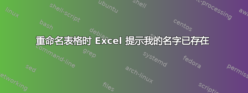 重命名表格时 Excel 提示我的名字已存在