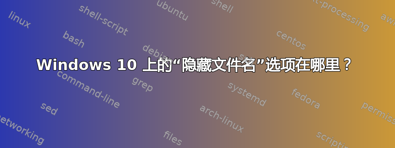 Windows 10 上的“隐藏文件名”选项在哪里？